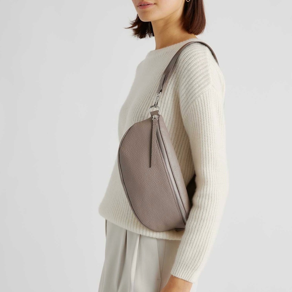 Quince Taupe Pebbled Leather Crossbody Sling Bag